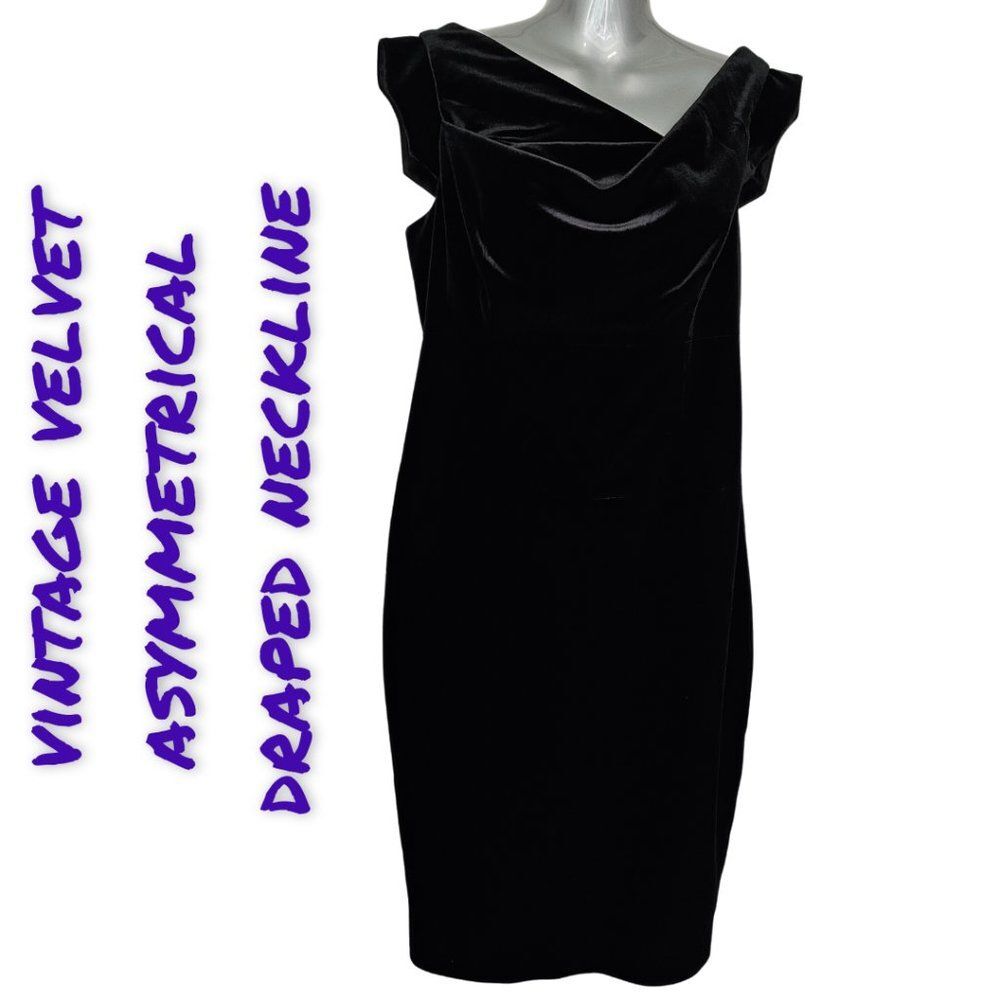 Black Velvet Asymmetrical Neckline Sleveless Knee-length Formal Dress Holiday 8